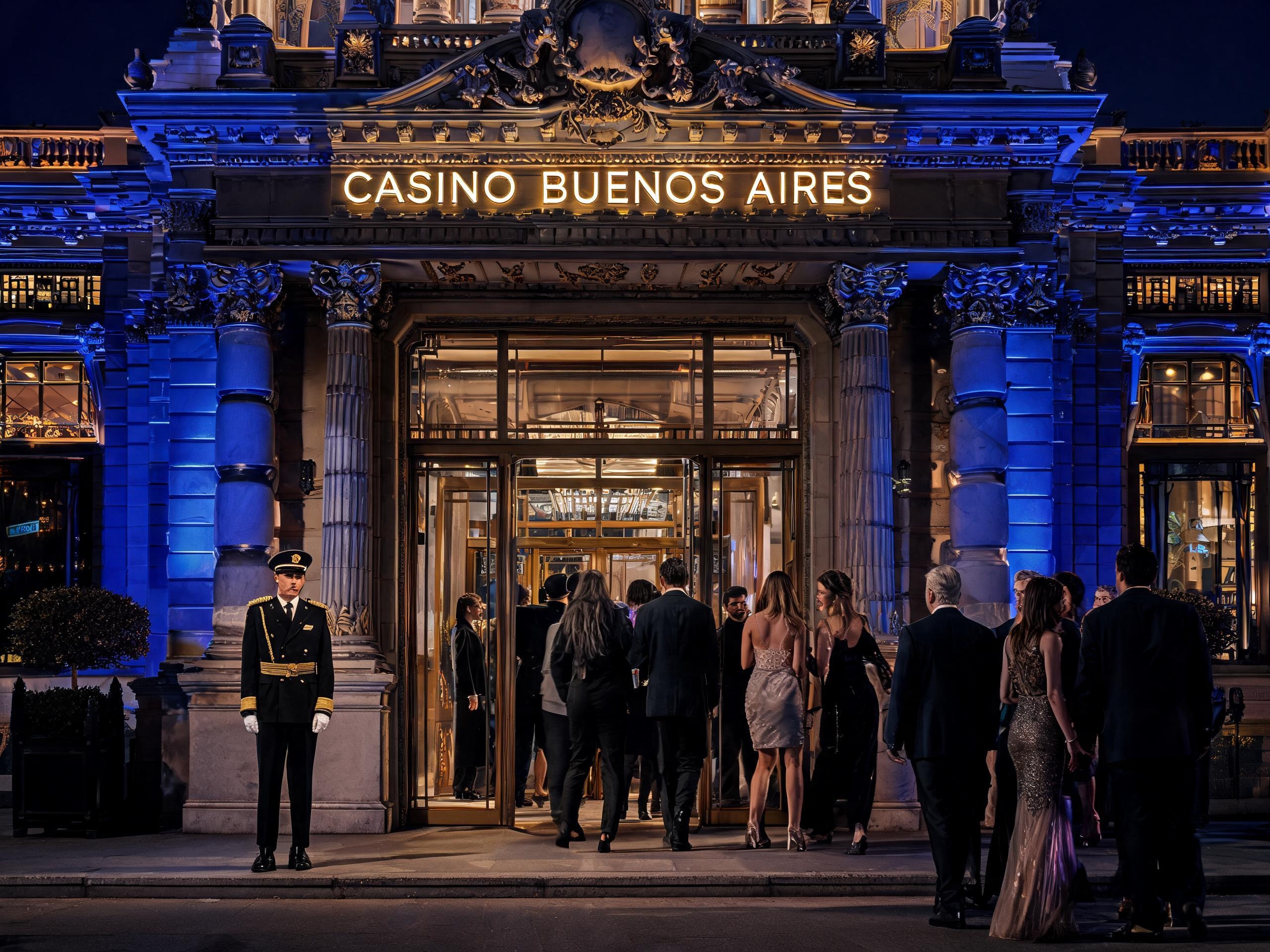 Entrada de casino terrestre en Argentina de noche
