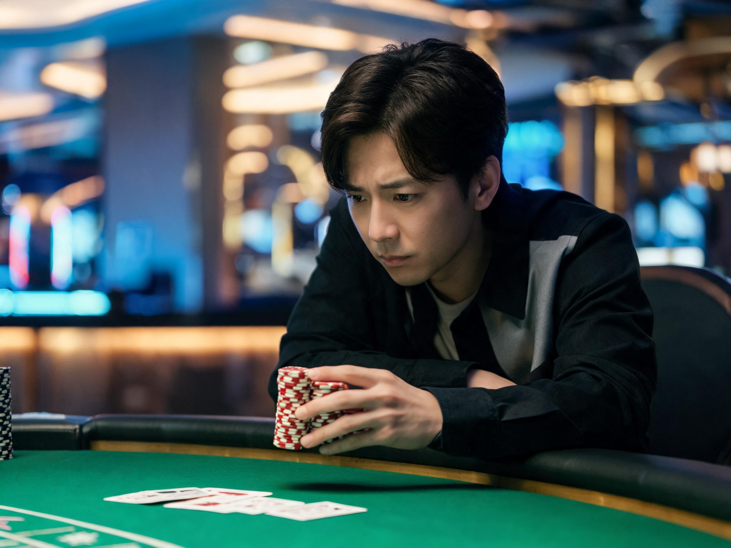 Juego responsable en casino, fichas sobre mesa