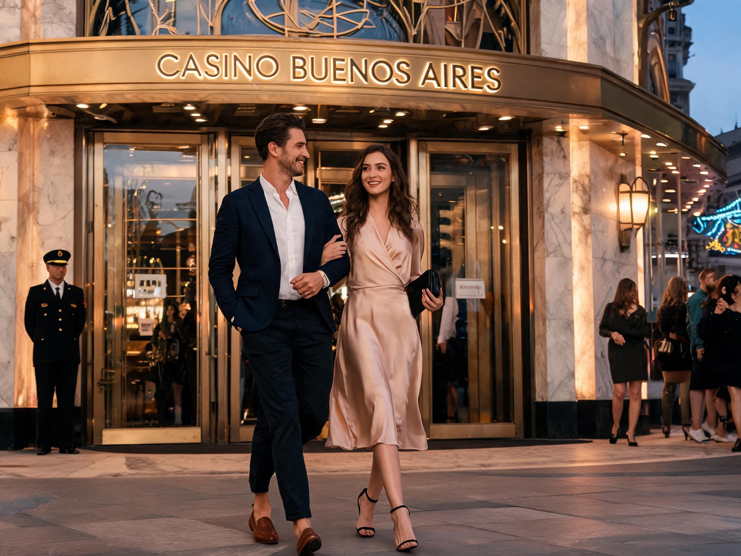 Pareja elegante en casino, código de vestimenta